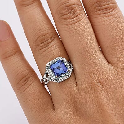 Rhapsody AAAA Tanzanite, Paraiba Tourmaline and E-F VS Diamond 3.30 ctw Midnight Deco Ring in 950 Platinum (Size 12.0)