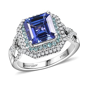 Rhapsody AAAA Tanzanite, Paraiba Tourmaline and E-F VS Diamond 3.30 ctw Midnight Deco Ring in 950 Platinum (Size 5.0)
