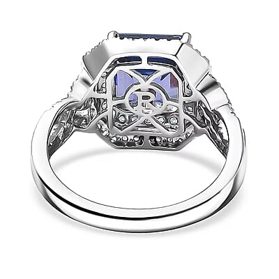 Rhapsody AAAA Tanzanite, Paraiba Tourmaline and E-F VS Diamond 3.30 ctw Midnight Deco Ring in 950 Platinum (Size 5.0)