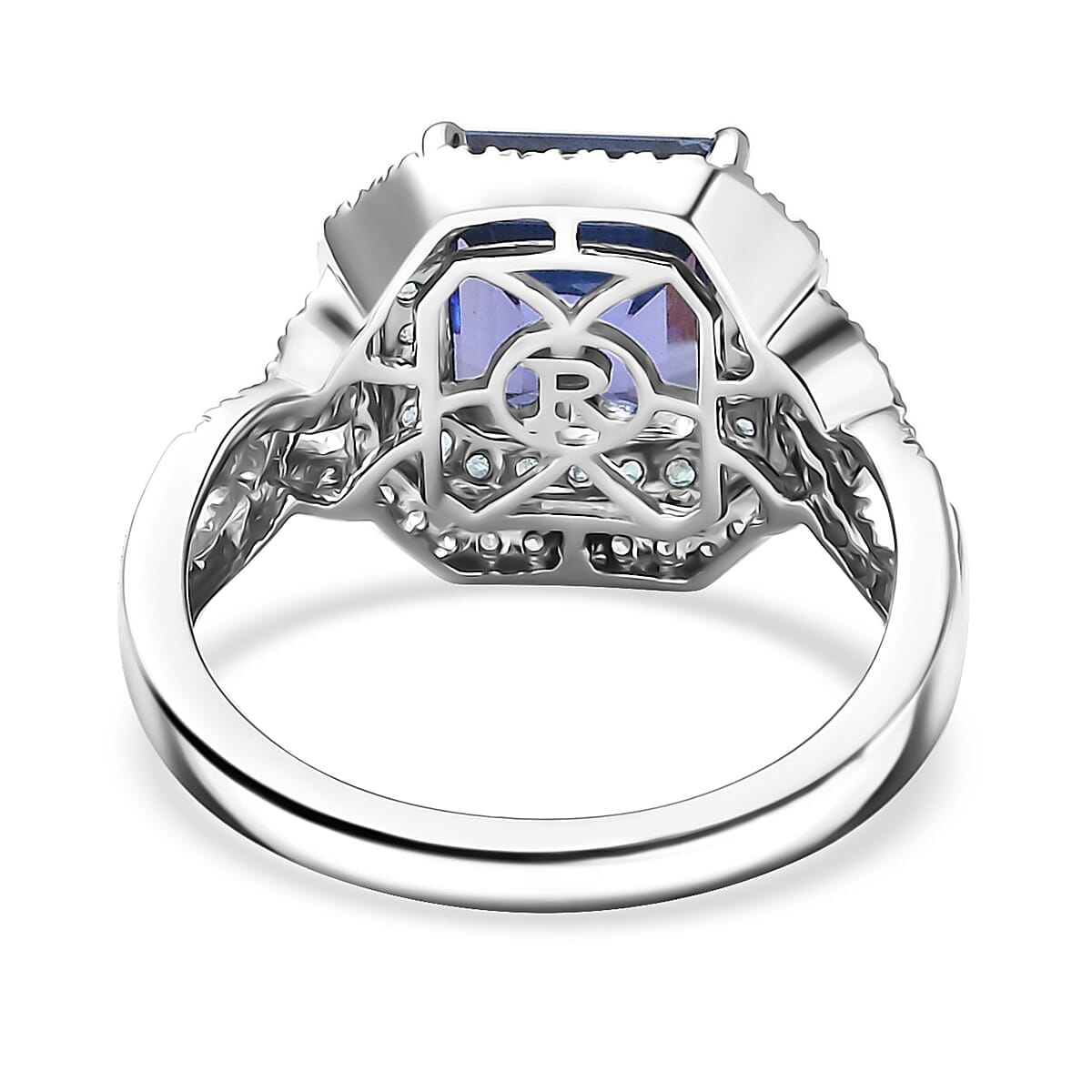 Rhapsody AAAA Tanzanite, Paraiba Tourmaline and E-F VS Diamond 3.30 ctw Midnight Deco Ring in 950 Platinum (Size 6.0) image number 4