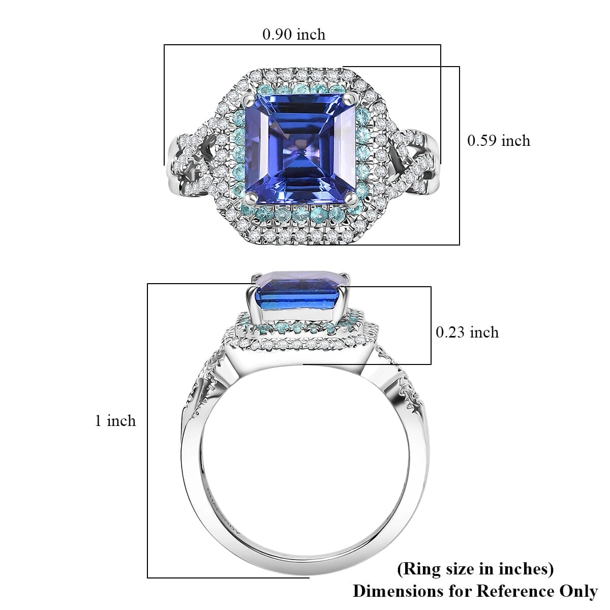 Rhapsody AAAA Tanzanite, Paraiba Tourmaline and E-F VS Diamond 3.30 ctw Midnight Deco Ring in 950 Platinum (Size 6.0) image number 5