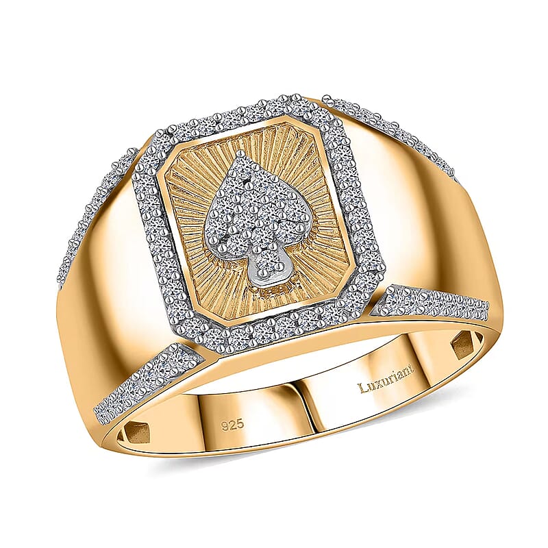 Luxuriant Lab Grown Diamond G-H SI 0.50 ctw Ace of Spades Men's Ring in Vermeil Yellow Gold Over Sterling Silver (Size 10.0)