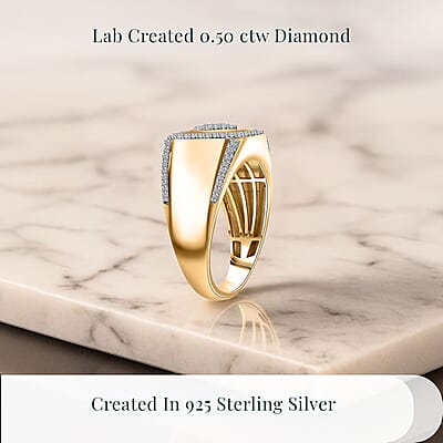 Luxuriant Lab Grown Diamond G-H SI 0.50 ctw Ace of Spades Men's Ring in Vermeil Yellow Gold Over Sterling Silver (Size 10.0)