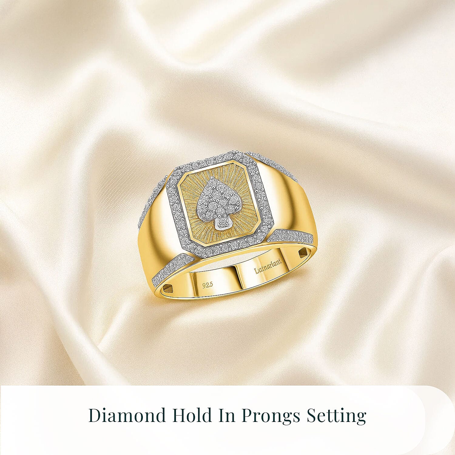 Luxuriant Lab Grown Diamond G-H SI 0.50 ctw Ace of Spades Men's Ring in Vermeil Yellow Gold Over Sterling Silver (Size 10.0)