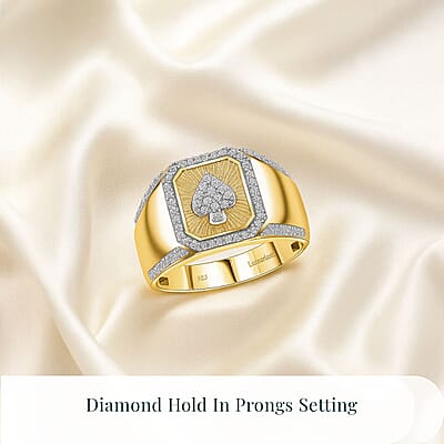 Luxuriant Lab Grown Diamond G-H SI 0.50 ctw Ace of Spades Men's Ring in Vermeil Yellow Gold Over Sterling Silver (Size 10.0)