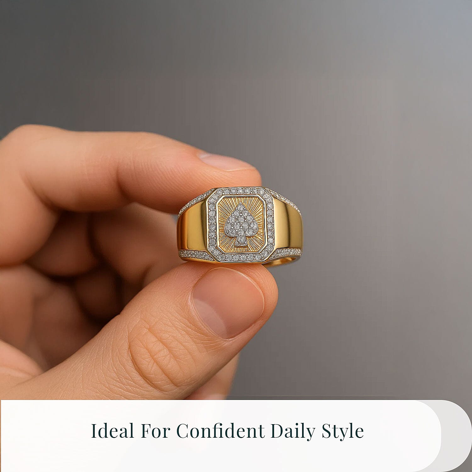 Luxuriant Lab Grown Diamond G-H SI 0.50 ctw Ace of Spades Men's Ring in Vermeil Yellow Gold Over Sterling Silver (Size 10.0)
