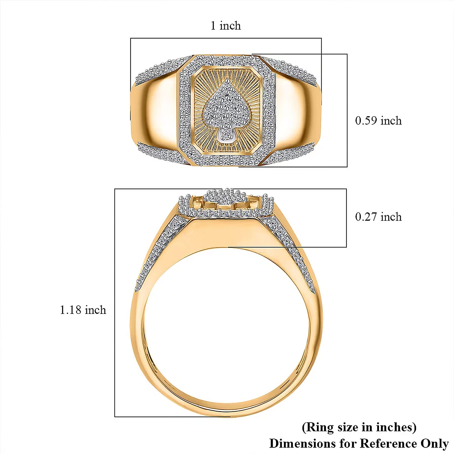 Luxuriant Lab Grown Diamond G-H SI 0.50 ctw Ace of Spades Men's Ring in Vermeil Yellow Gold Over Sterling Silver (Size 10.0)