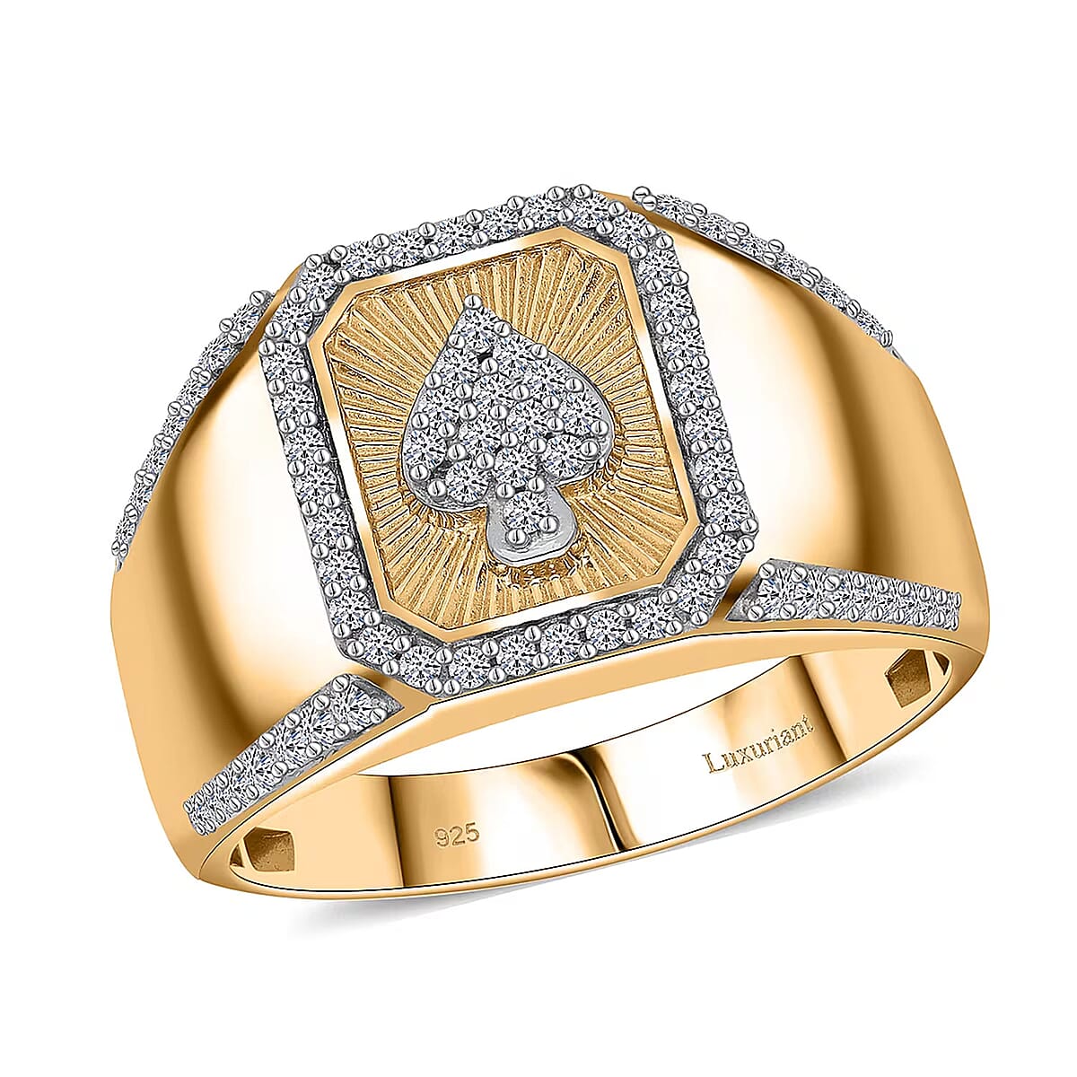 Luxuriant Lab Grown Diamond G-H SI 0.50 ctw Ace of Spades Men's Ring in Vermeil Yellow Gold Over Sterling Silver (Size 14.0) image number 0