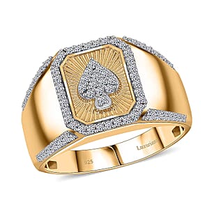 Luxuriant Lab Grown Diamond G-H SI 0.50 ctw Ace of Spades Men's Ring in Vermeil Yellow Gold Over Sterling Silver (Size 14.0)