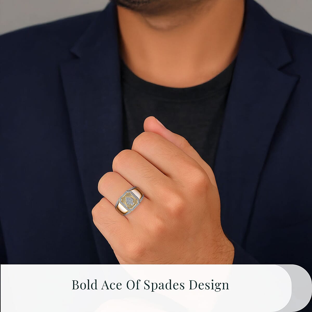 Luxuriant Lab Grown Diamond G-H SI 0.50 ctw Ace of Spades Men's Ring in Vermeil Yellow Gold Over Sterling Silver (Size 14.0) image number 1