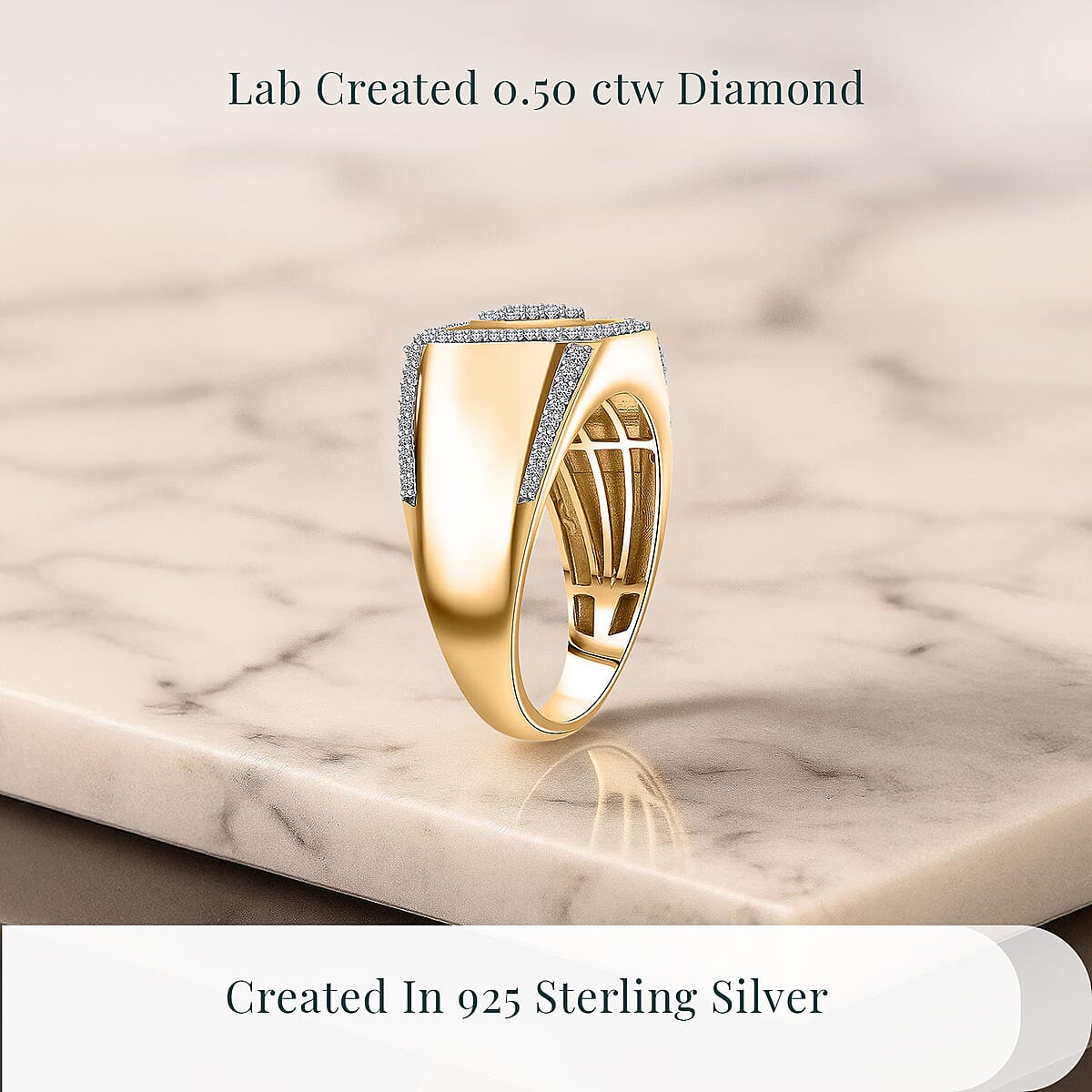 Luxuriant Lab Grown Diamond G-H SI 0.50 ctw Ace of Spades Men's Ring in Vermeil Yellow Gold Over Sterling Silver (Size 14.0) image number 2