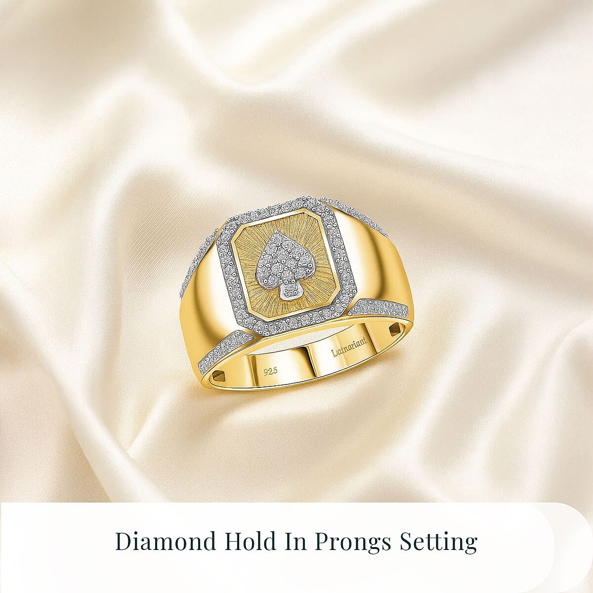 Luxuriant Lab Grown Diamond G-H SI 0.50 ctw Ace of Spades Men's Ring in Vermeil Yellow Gold Over Sterling Silver (Size 14.0) image number 4