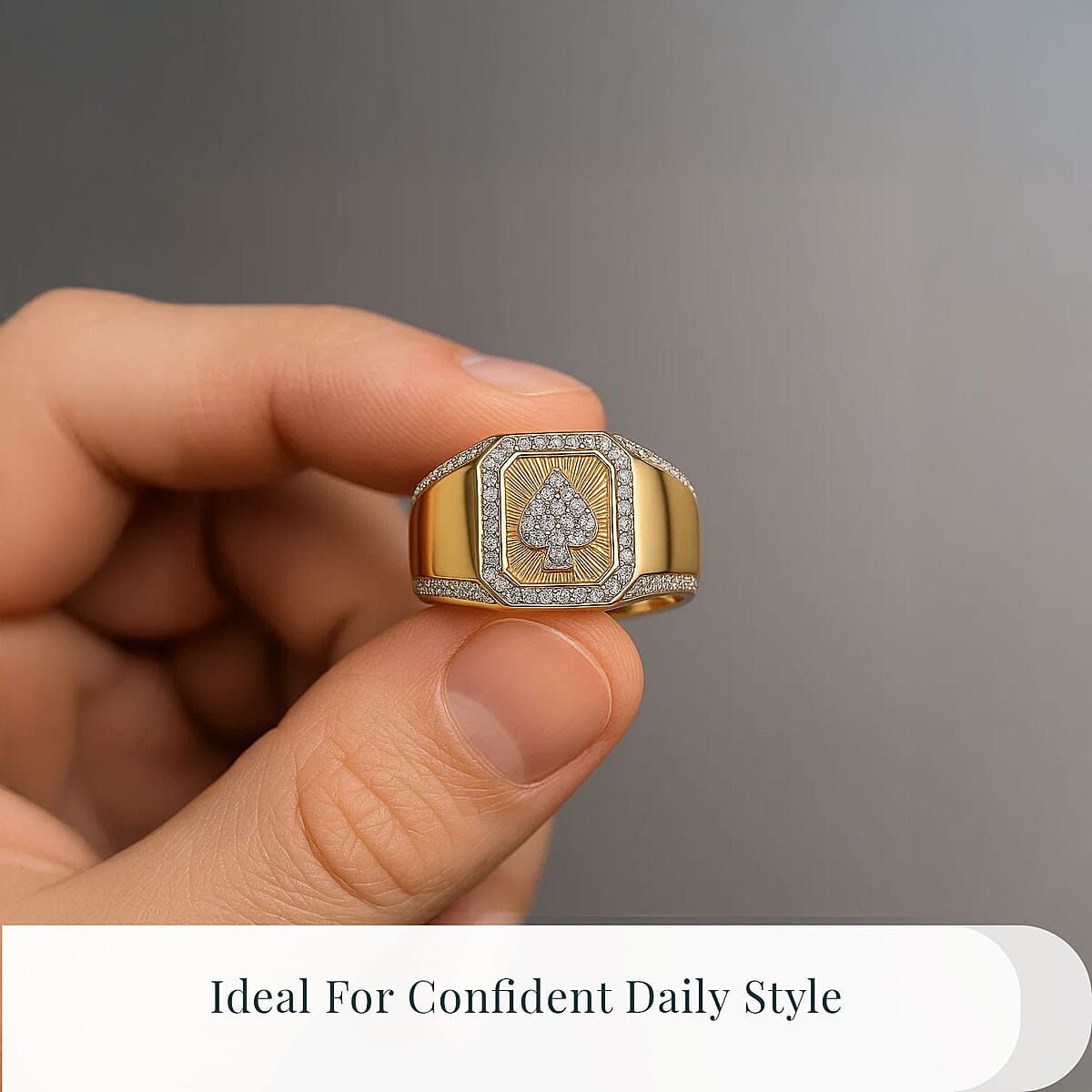 Luxuriant Lab Grown Diamond G-H SI 0.50 ctw Ace of Spades Men's Ring in Vermeil Yellow Gold Over Sterling Silver (Size 14.0) image number 5