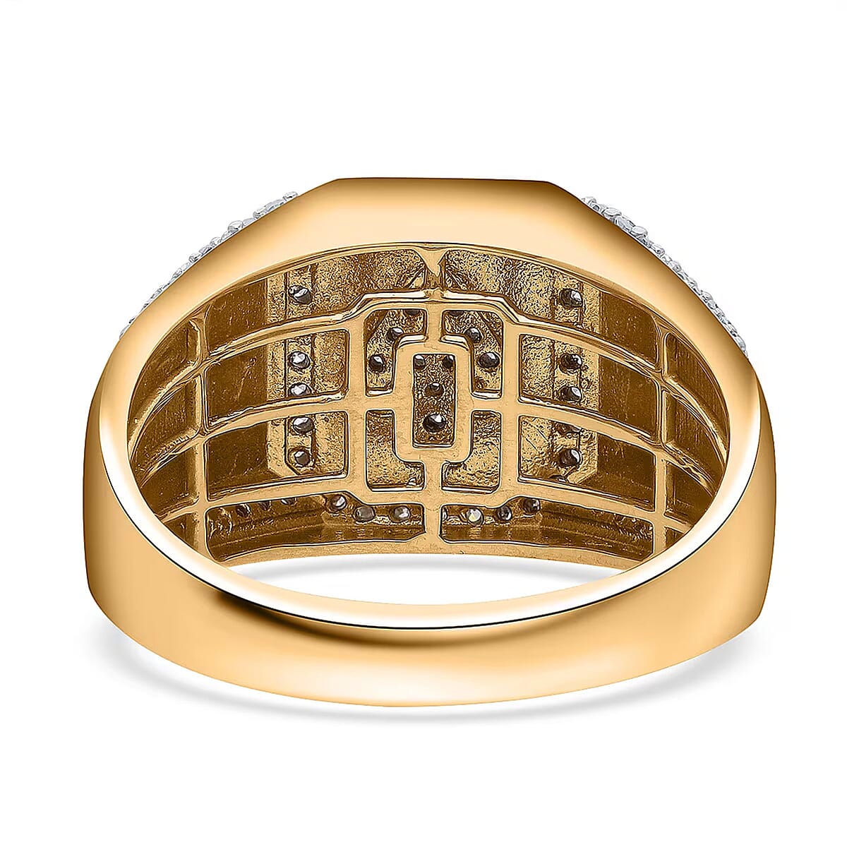 Luxuriant Lab Grown Diamond G-H SI 0.50 ctw Ace of Spades Men's Ring in Vermeil Yellow Gold Over Sterling Silver (Size 14.0) image number 7