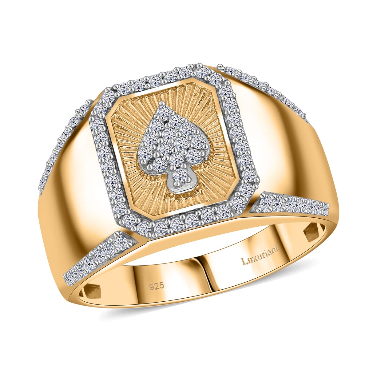 Luxuriant Lab Grown Diamond G-H SI 0.50 ctw Men's Ring in Vermeil Yellow Gold Over Sterling Silver (Size 9.0) image number 0
