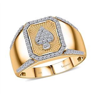 Luxuriant Lab Grown Diamond G-H SI 0.50 ctw Ace of Spades Men's Ring in Vermeil Yellow Gold Over Sterling Silver (Size 9.0)