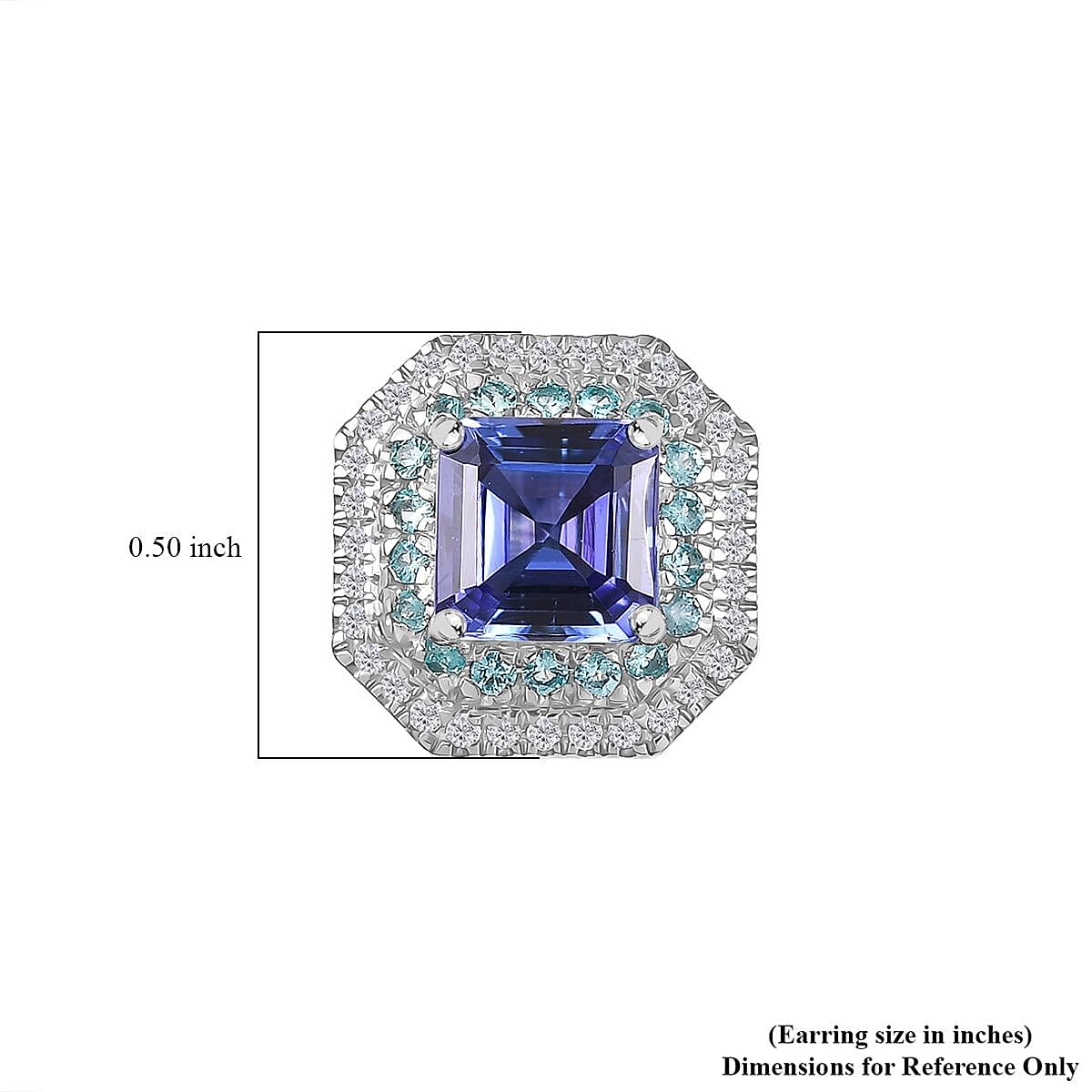 Rhapsody AAAA Tanzanite, Paraiba Tourmaline and E-F VS Diamond 2.94 ctw Midnight Deco Stud Earrings in 950 Platinum (Del. In 10-12 Days)