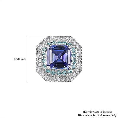 Rhapsody AAAA Tanzanite, Paraiba Tourmaline and E-F VS Diamond 2.94 ctw Midnight Deco Stud Earrings in 950 Platinum (Del. In 10-12 Days)