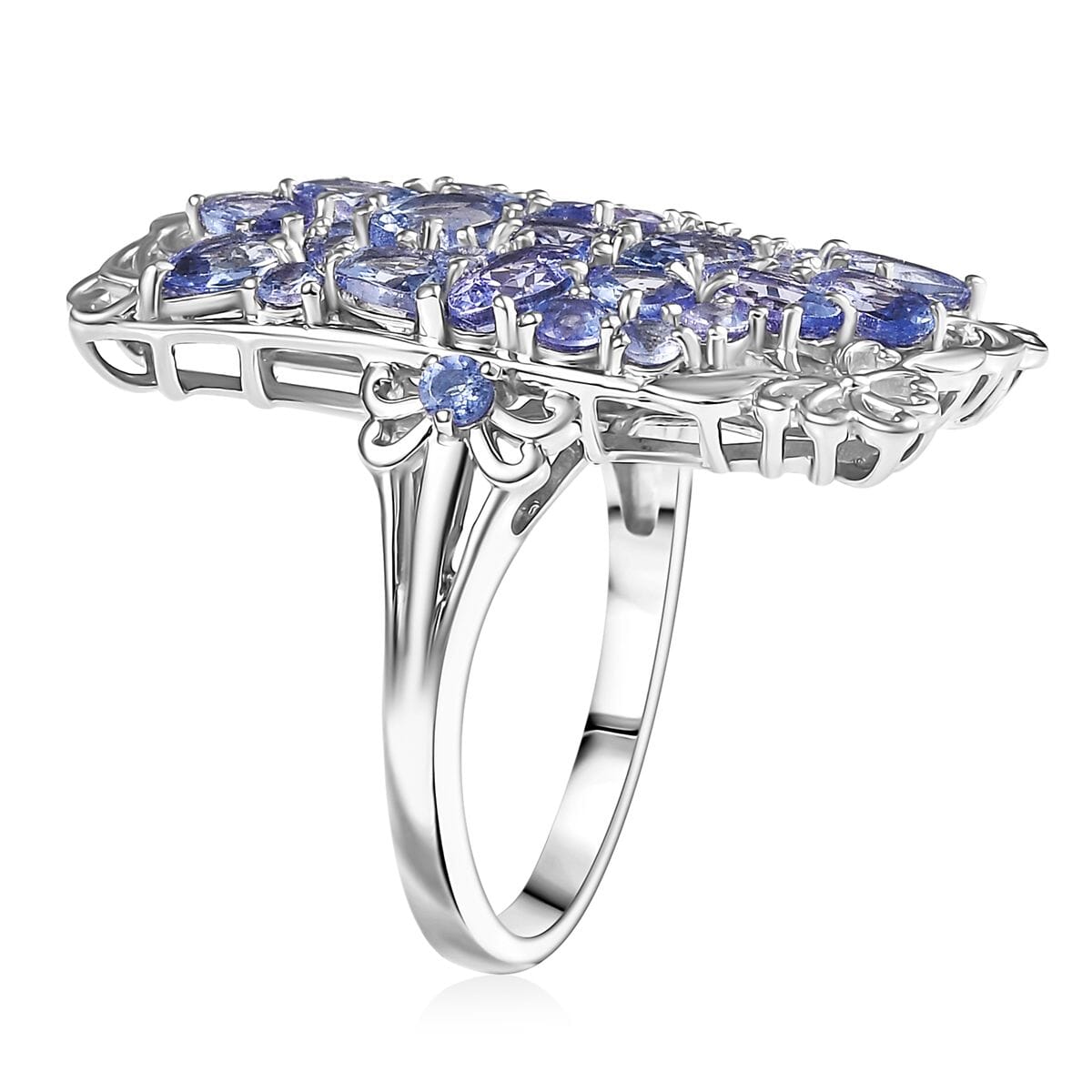 Tanzanite 4.85 ctw Art Deco Ring in Rhodium Over Sterling Silver (Size 10.0) image number 3