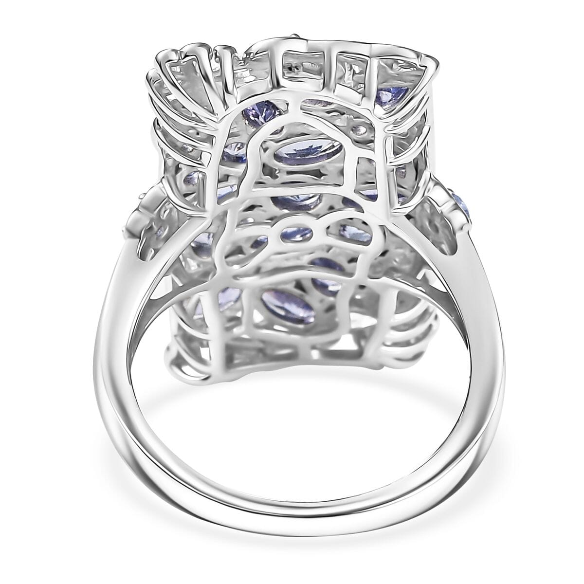 Tanzanite 4.85 ctw Art Deco Ring in Rhodium Over Sterling Silver (Size 10.0) image number 4