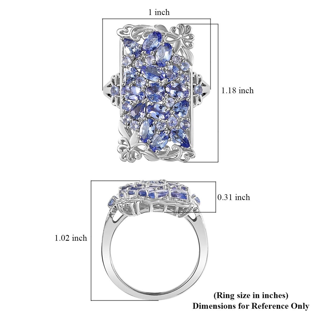 Tanzanite 4.85 ctw Art Deco Ring in Rhodium Over Sterling Silver (Size 10.0) image number 5