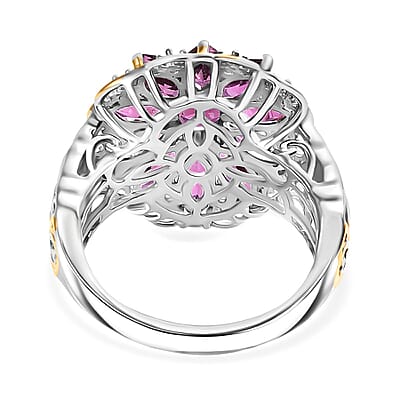 D'Joy AAA Radiant Ember Garnet and Moissanite 4.80 ctw Ring in 18K Vermeil YG and Rhodium Over Sterling Silver (Size 10.0)