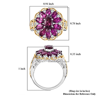 D'Joy AAA Radiant Ember Garnet and Moissanite 4.80 ctw Ring in 18K Vermeil YG and Rhodium Over Sterling Silver (Size 10.0)