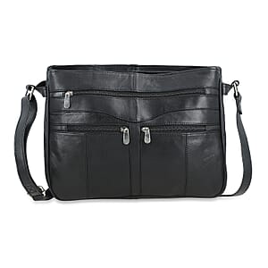 TLV Black Genuine Leather Bag with Shoulder Strap (24"x31"x9.5")
