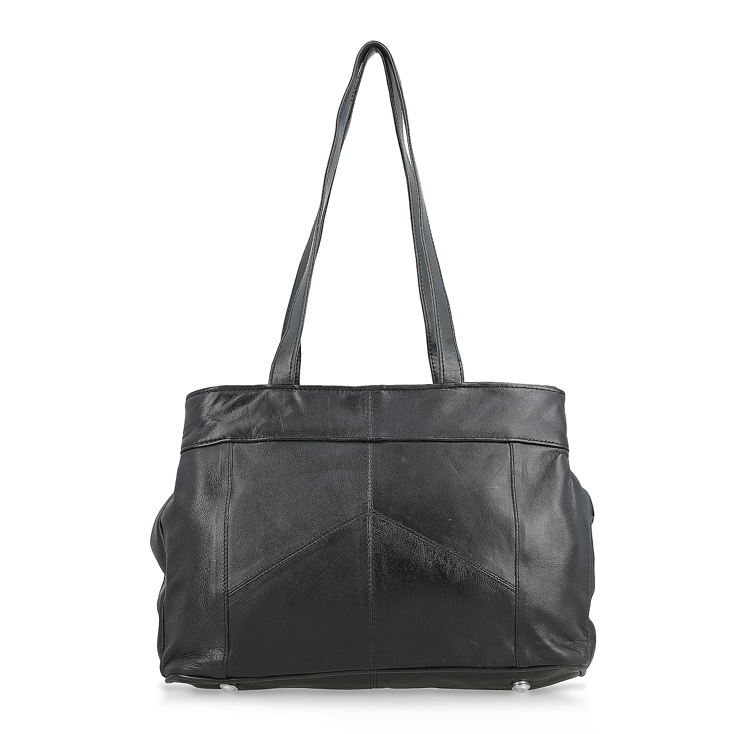 La Marey Black Genuine Leather Handbag with Matching Faux Shoulder Strap