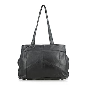 La Marey Black Genuine Leather Handbag with Matching Faux Shoulder Strap