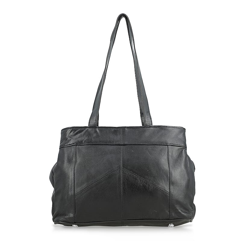 La Marey Black Genuine Leather Handbag with Matching Faux Shoulder Strap