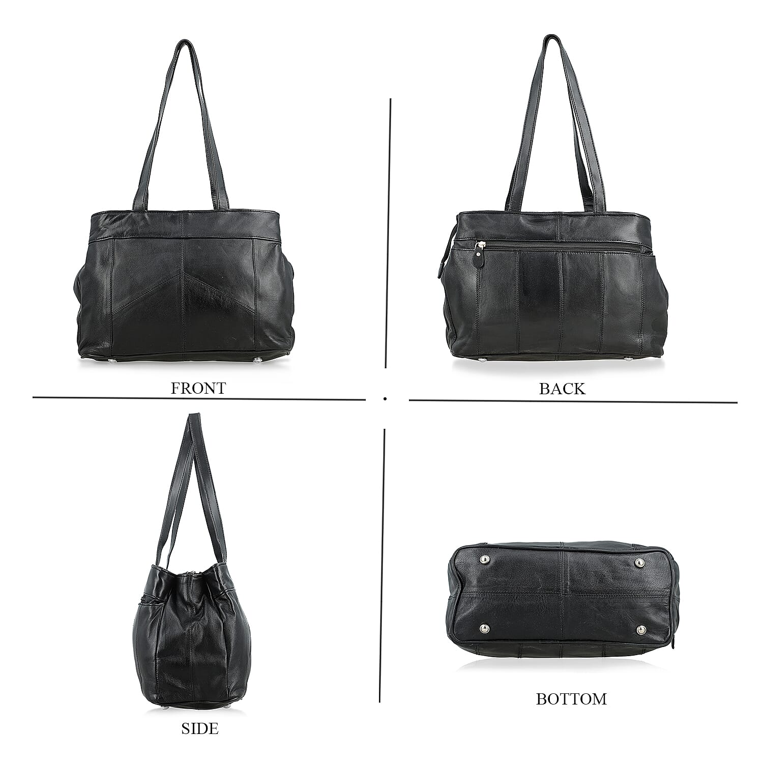 La Marey Black Genuine Leather Handbag with Matching Faux Shoulder Strap