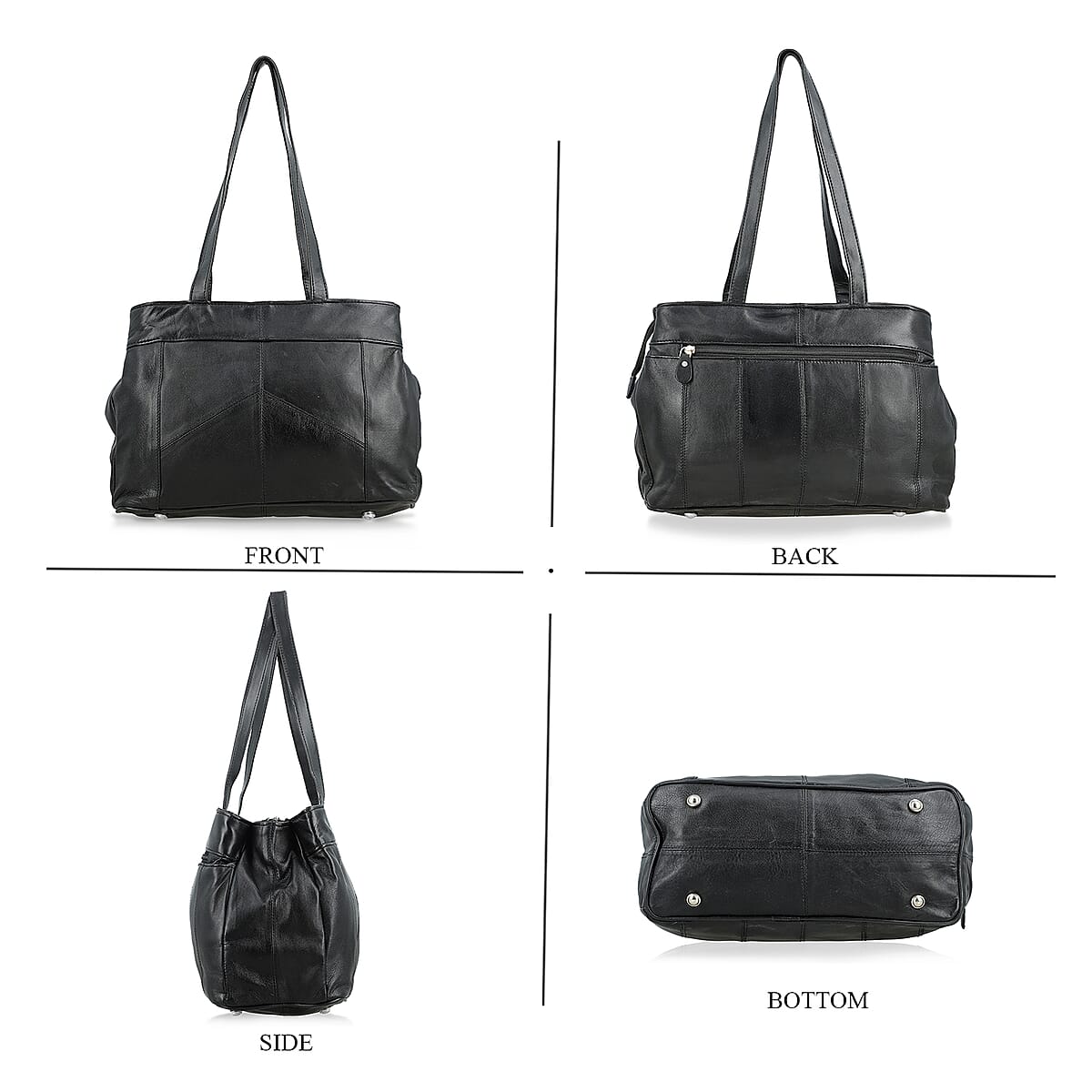 La Marey Black Genuine Leather Handbag with Matching Faux Shoulder Strap image number 1