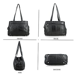 La Marey Black Genuine Leather Handbag with Matching Faux Shoulder Strap