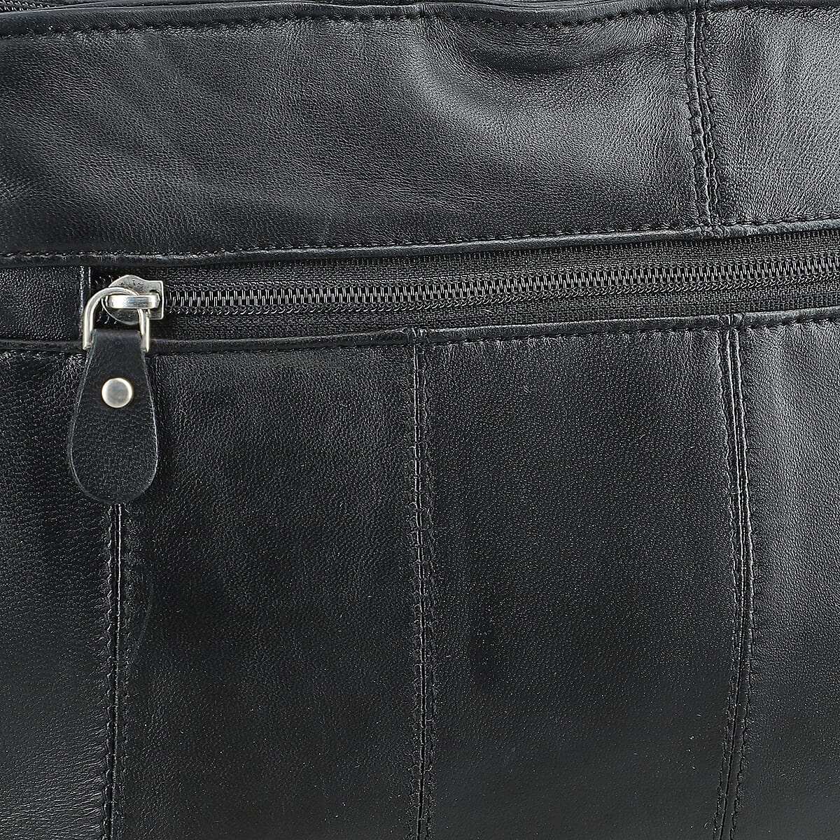 La Marey Black Genuine Leather Handbag with Matching Faux Shoulder Strap image number 3