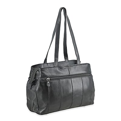 La Marey Black Genuine Leather Handbag with Matching Faux Shoulder Strap