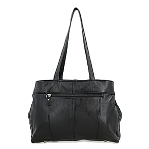 TLV Black Genuine Leather Bag with Shoulder Strap (30"x23"x13.5")
