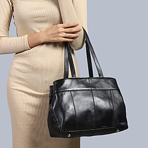 Black Genuine Leather Bag with Shoulder Strap