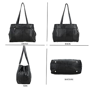 Black Genuine Leather Bag with Shoulder Strap