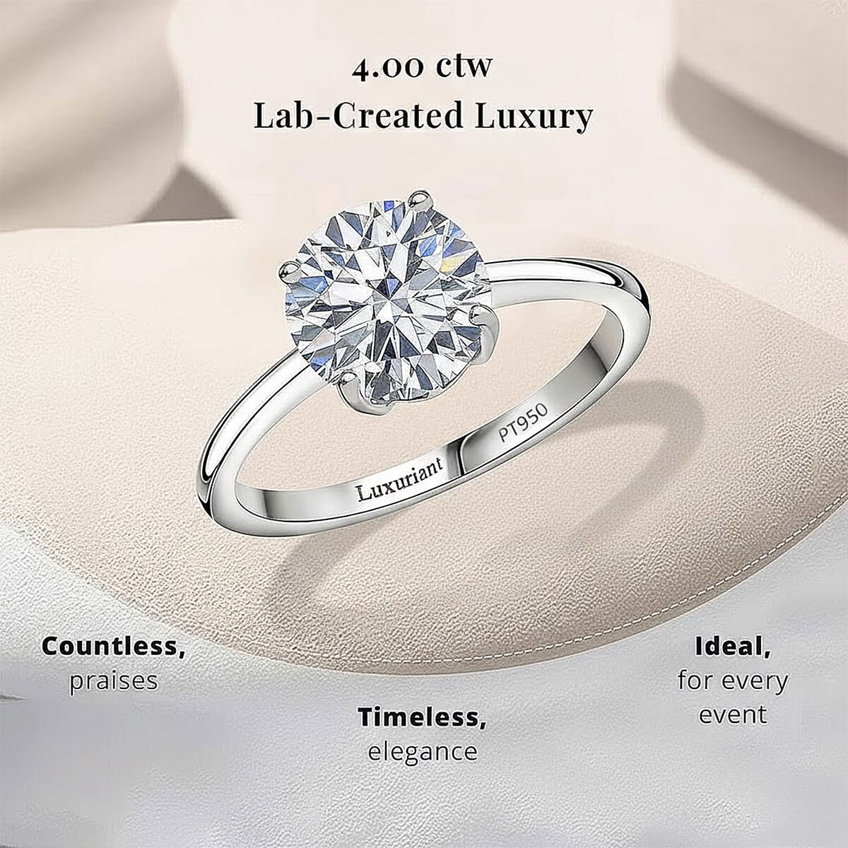 IGI Certified Luxuriant Lab Grown Diamond E-F VS 4.00 ctw Solitaire Ring in 950 Platinum (Size 7.5) image number 2