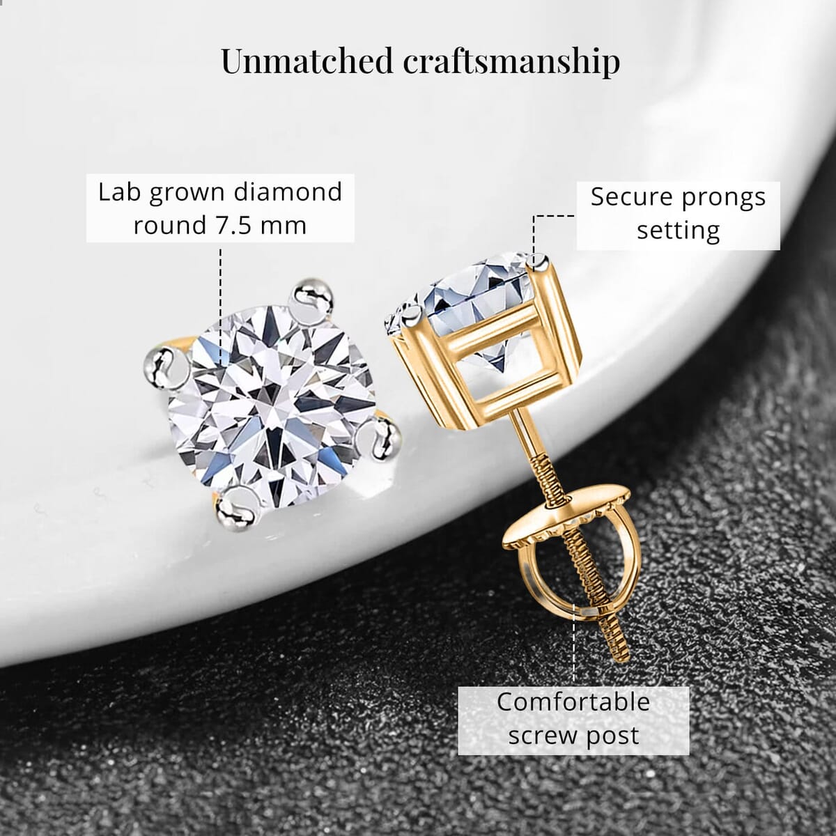 IGI Certified Luxuriant Lab Grown Diamond E-F VS Solitaire Stud Earrings in 14K Yellow Gold 4.00 ctw image number 8