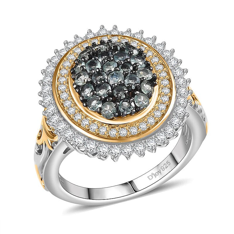 D'Joy Narsipatnam Alexandrite and Moissanite 1.65 ctw Water Bubbles Ring in 18K Vermeil YG and Rhodium Over Sterling Silver (Size 10.0)