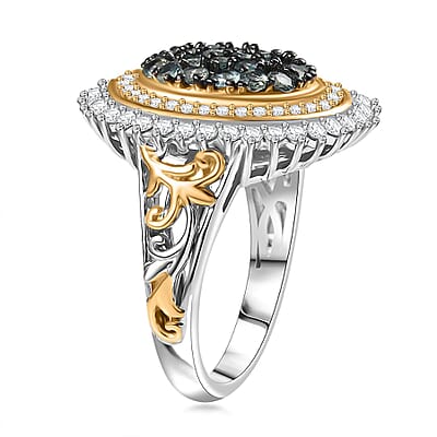 D'Joy Narsipatnam Alexandrite and Moissanite 1.65 ctw Water Bubbles Ring in 18K Vermeil YG and Rhodium Over Sterling Silver (Size 10.0)