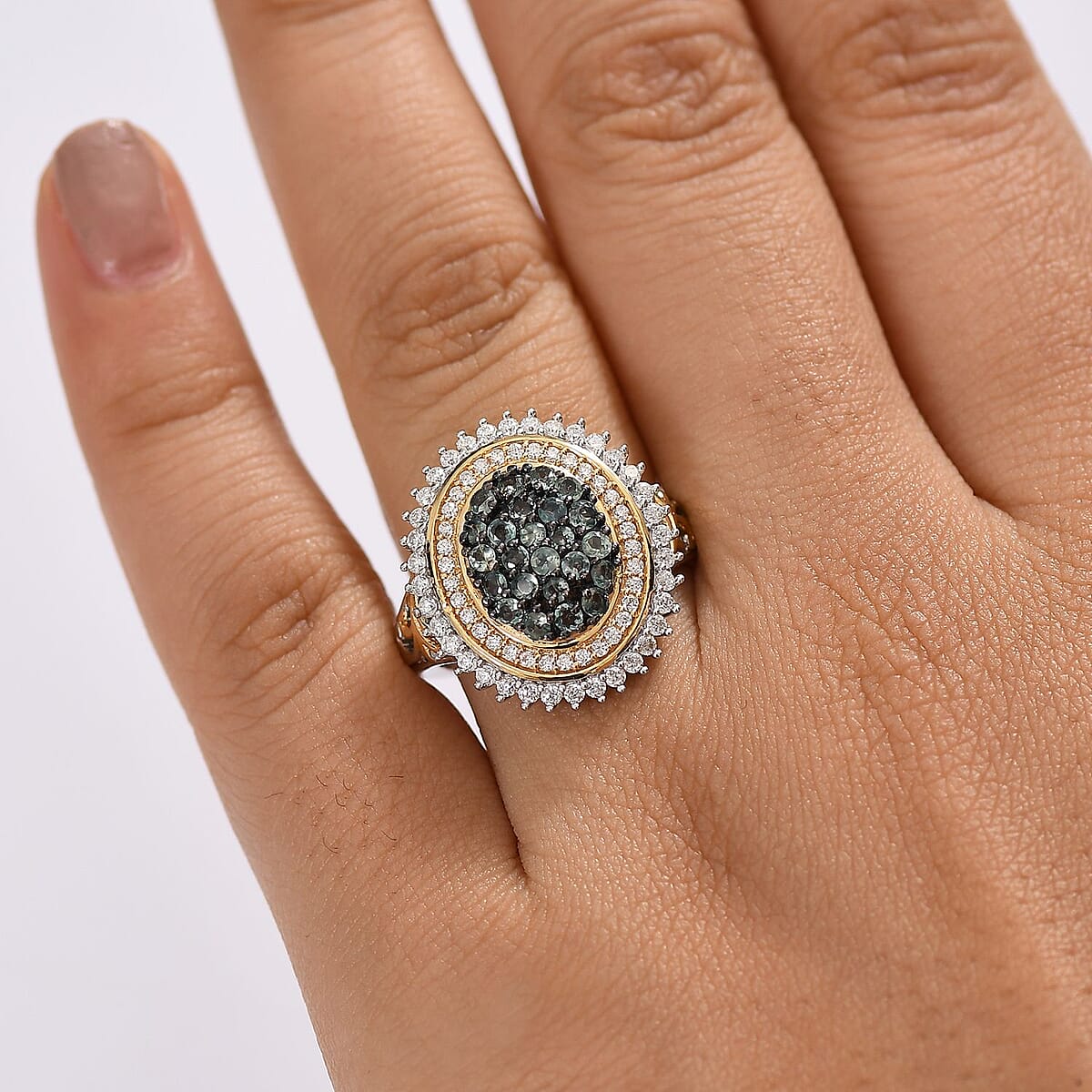 D'Joy Narsipatnam Alexandrite and Moissanite 1.65 ctw Water Bubbles Ring in 18K Vermeil YG and Rhodium Over Sterling Silver (Size 7.0) image number 2