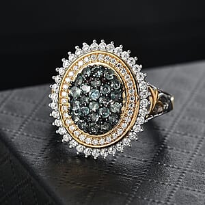 D'Joy Narsipatnam Alexandrite and Moissanite 1.65 ctw Water Bubbles Ring in 18K Vermeil YG and Rhodium Over Sterling Silver (Size 8.0)