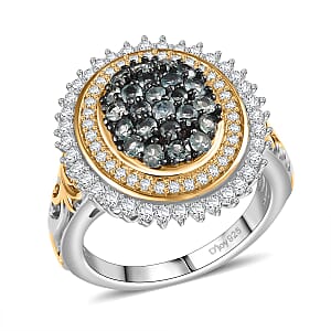 D'Joy Narsipatnam Alexandrite and Moissanite 1.65 ctw Water Bubbles Ring in 18K Vermeil YG and Rhodium Over Sterling Silver (Size 5.0)