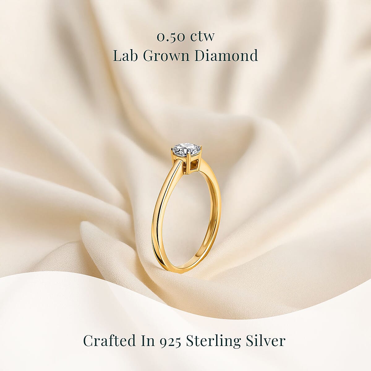 Luxuriant Lab Grown Diamond E-F VS 0.50 ctw Solitaire Ring in 18K Vermeil Yellow Gold Over Sterling Silver (Size 9.0) image number 2