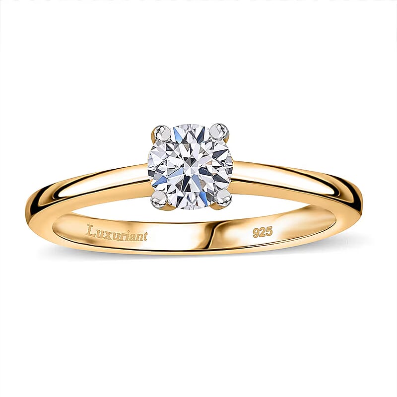 IGI Certified Luxuriant Lab Grown Diamond E-F VS 1.00 ctw Solitaire Ring in 18K Vermeil Yellow Gold Over Sterling Silver (Size 10.0)