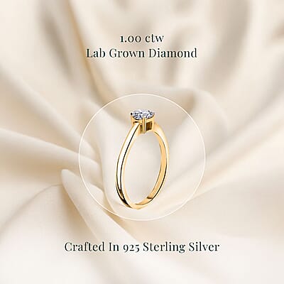 IGI Certified Luxuriant Lab Grown Diamond E-F VS 1.00 ctw Solitaire Ring in 18K Vermeil Yellow Gold Over Sterling Silver (Size 10.0)
