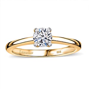 IGI Certified Luxuriant Lab Grown Diamond E-F VS 1.00 ctw Solitaire Ring in 18K Vermeil Yellow Gold Over Sterling Silver (Size 7.0)